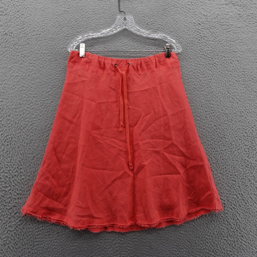 Coldwater Creek Linen Skirt Coral Pull On 8 Petite Womens Lined Fringe Hem